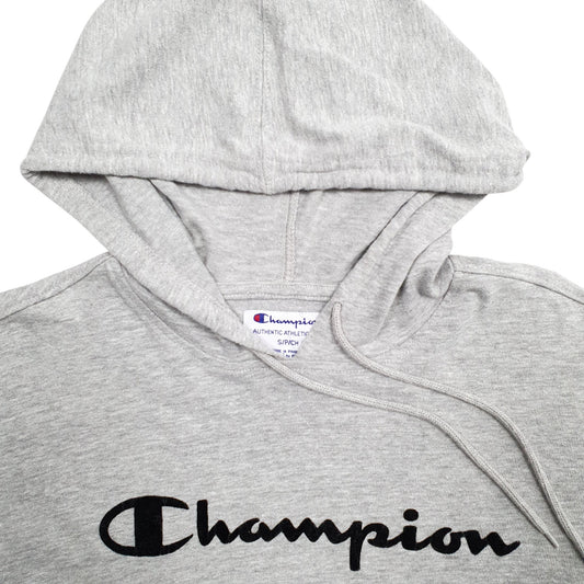 Mens Grey Champion Spellout Hoodie Jumper