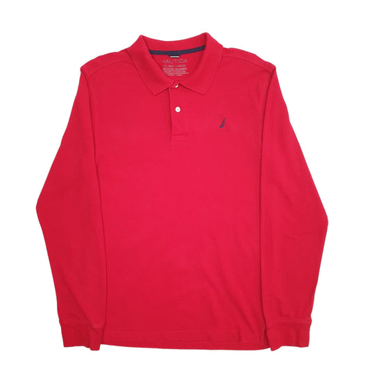 Mens Red Nautica Long Sleeve Polo Shirt