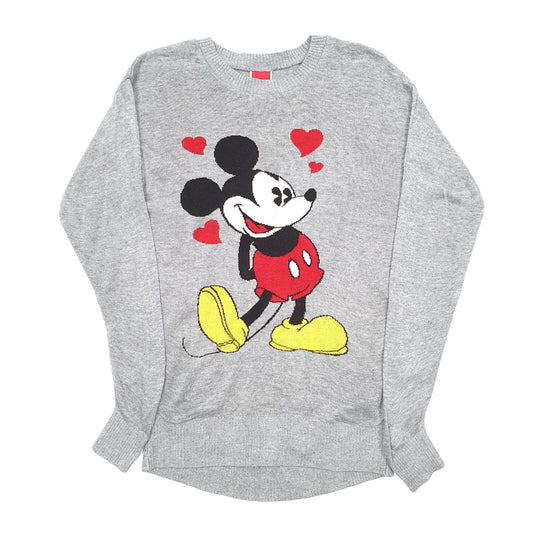 Womens Grey Disney Knit Mickey Mouse Hearts Crewneck Jumper