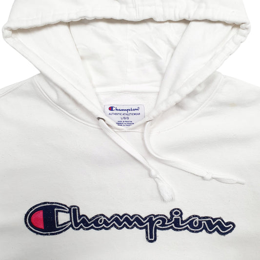 Mens White Champion Spellout Hoodie Jumper