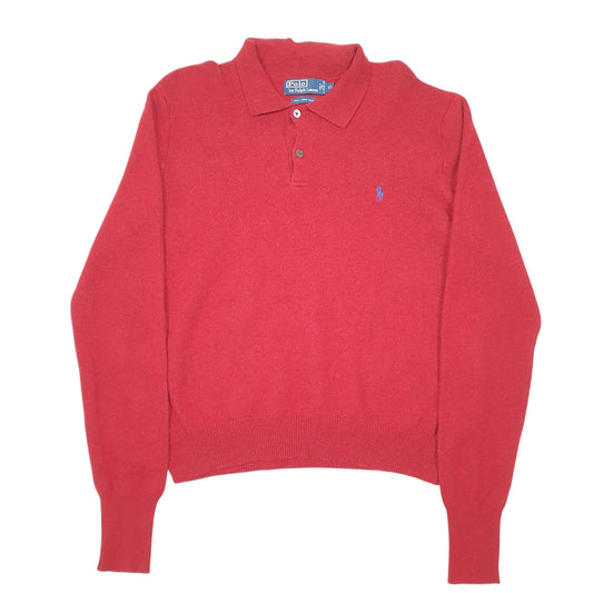 Mens Red Polo Ralph Lauren Collared Knit Crewneck Jumper