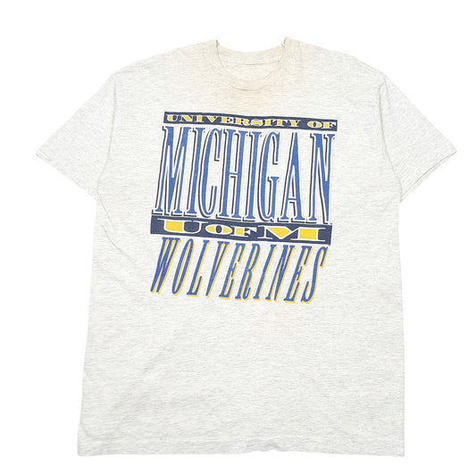 Mens Grey Unbranded Single Stitch Vintage 90s Michigan Wolverines Short Sleeve T Shirt