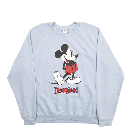 Mens Blue Disney Disneyland Spellout Mickey Mouse Crewneck Jumper