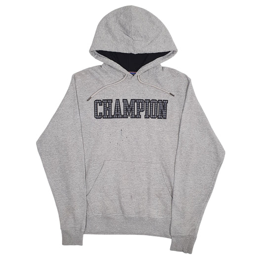 Mens Grey Champion Spellout Hoodie Jumper