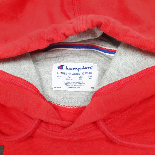 Mens Red Champion Script Hoodie Jumper