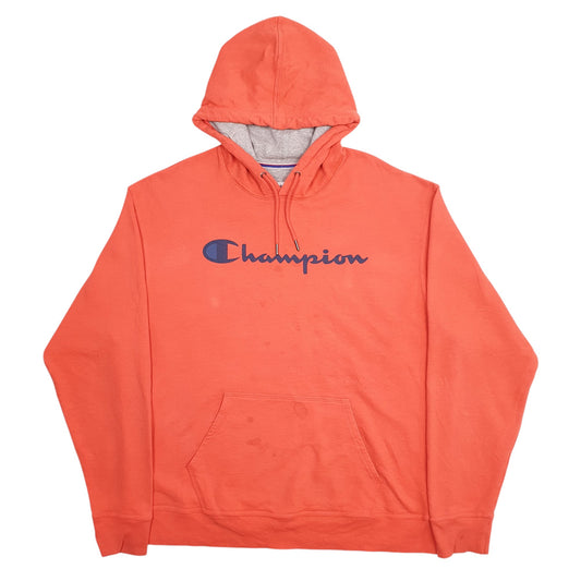 Mens Orange Champion Spellout Hoodie Jumper