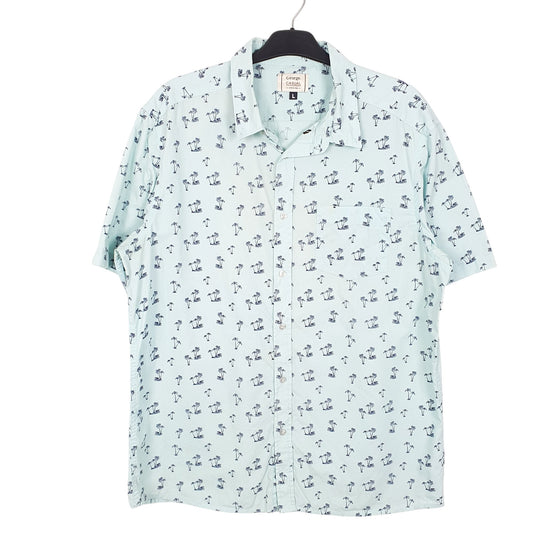 Mens Turquoise George Palm Trees Hawaiian Short Sleeve Shirt