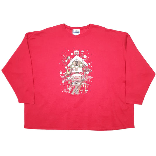 Mens Red Endless Designs Festive Birdhouse Winter Birds Crewneck Jumper