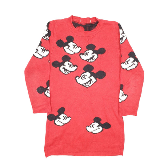 Womens Red Disney Knit Mickey Mouse Crewneck Jumper