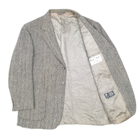 Mens Beige Harris Tweed Vintage Worsted Made In USA American Craftsman Coat