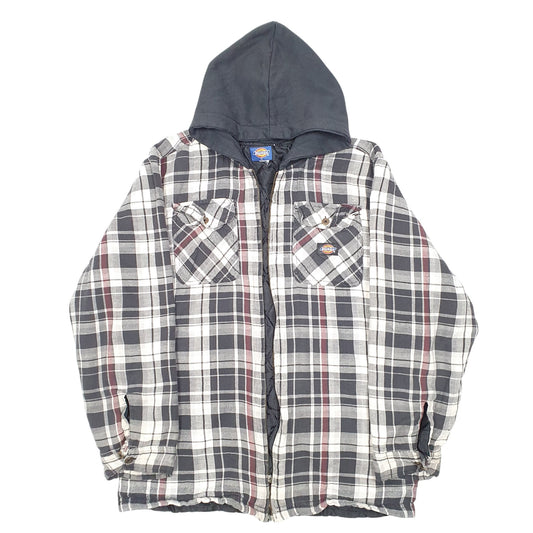 Womens Black Dickies Hooded Overshirt Plaid Lumberjack Padded Coat