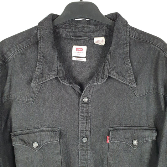 Mens Black Levis Denim Jeans Western Pearl Snap Cowboy Long Sleeve Shirt