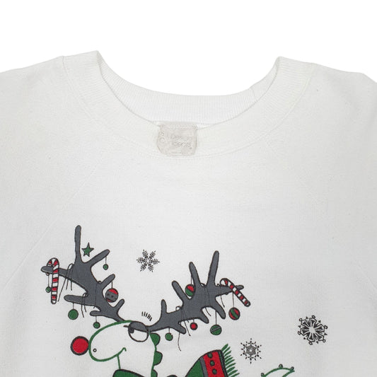 Mens White B.J Design Vintage 90s Made In USA Christmas Crewneck Jumper