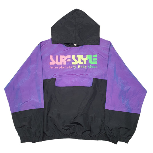 Mens Purple Surf Style Vintage 80s Smock Hooded Made In USA Coat