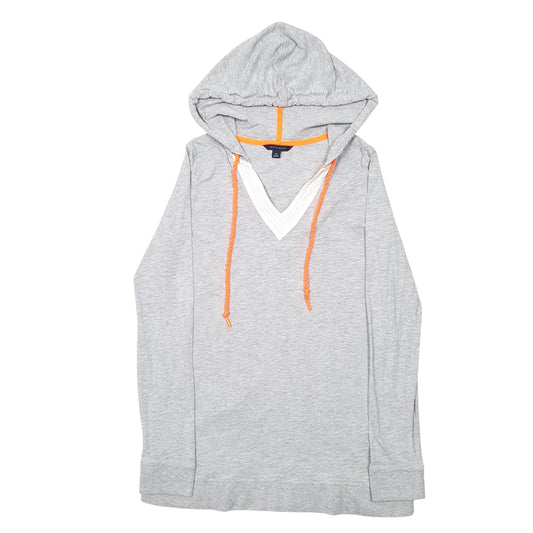 Womens Grey Tommy Hilfiger Hooded V Neck Long Sleeve T Shirt