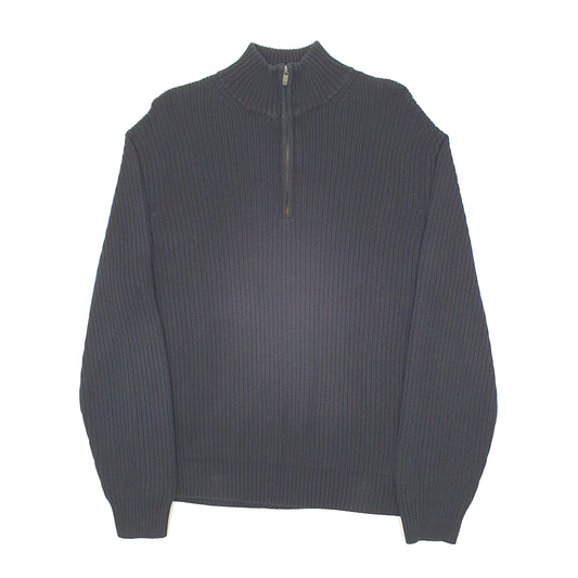 Mens Black Calvin Klein Cable Knit Quarter Zip Jumper