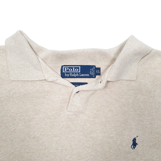 Mens Cream Polo Ralph Lauren Collared Knit Pima Crewneck Jumper