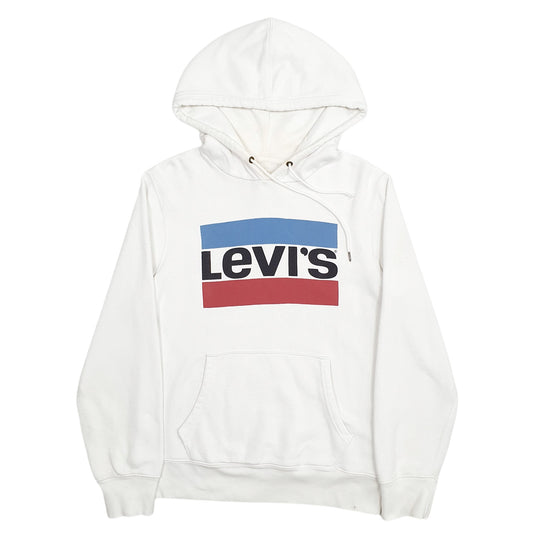 Mens White Levis Spellout Hoodie Jumper