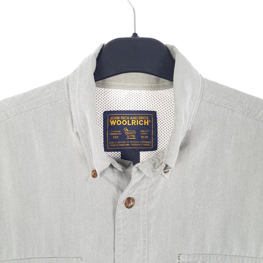 Mens Green Woolrich Outdoors Hiking Camping Fishing Fieldstone Long Sleeve Shirt