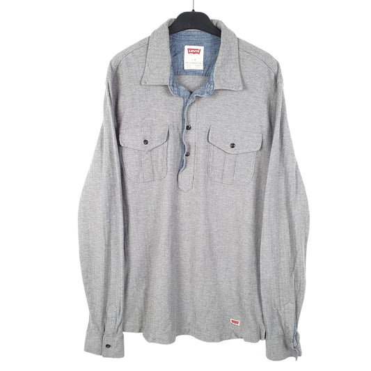 Mens Grey Levis Pop Over Half Button HBT Long Sleeve Shirt