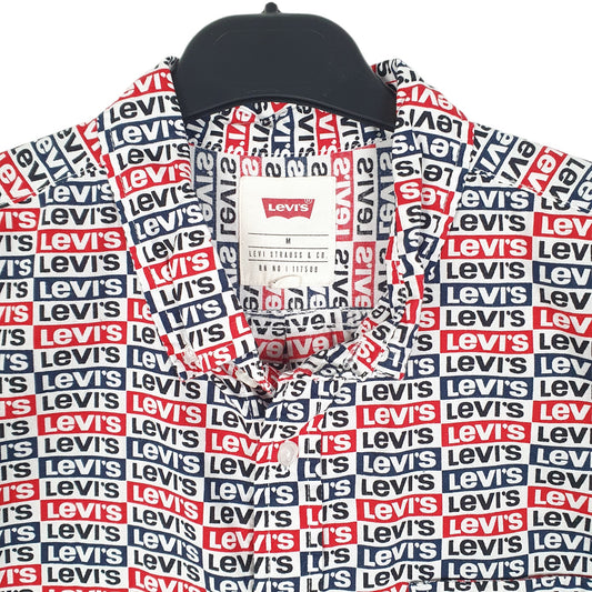 Mens White Levis Spellout Print Short Sleeve Shirt