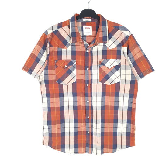 Mens Orange Levis Western Pearl Snap Cowboy Short Sleeve Shirt