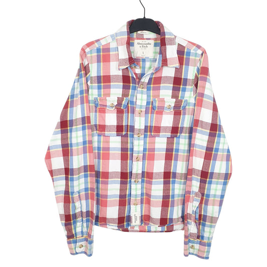 Mens White Abercrombie & Fitch Muscle Flannel New York Long Sleeve Shirt