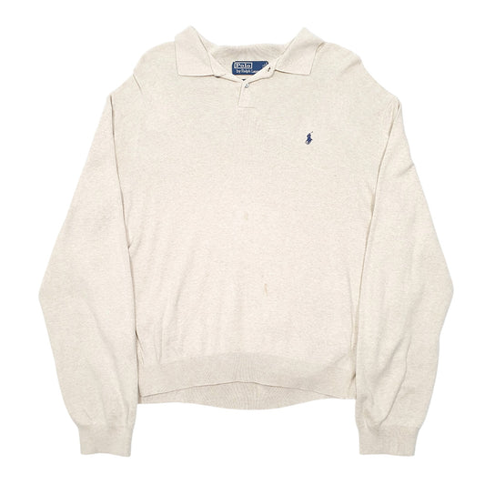 Mens Cream Polo Ralph Lauren Collared Knit Pima Crewneck Jumper