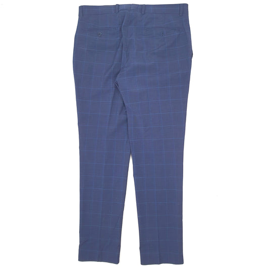 Mens Navy Moss Bros Check Formal Trousers