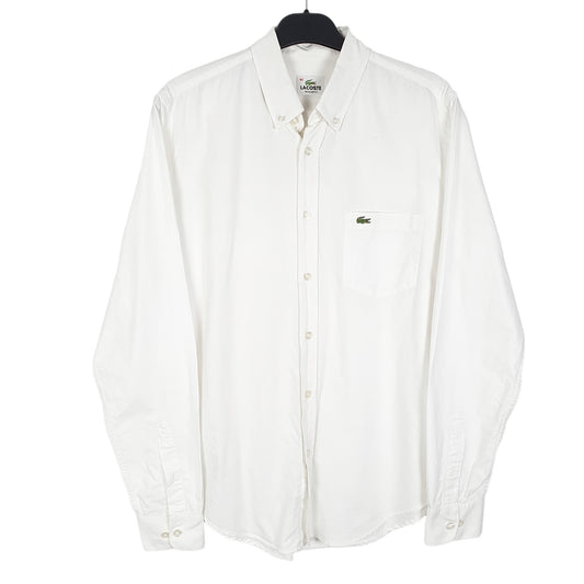 Mens White Lacoste Oxford Long Sleeve Shirt