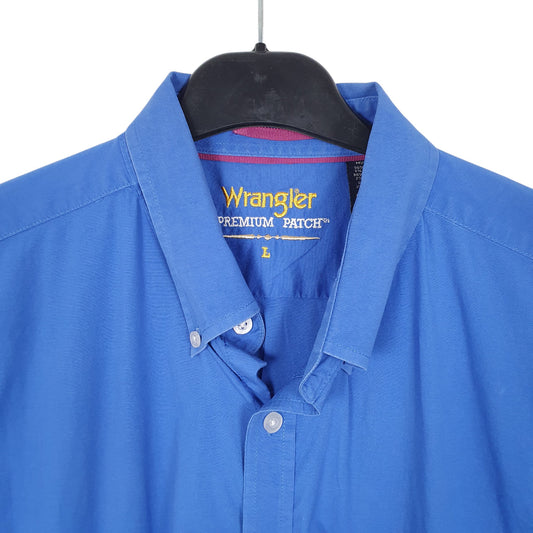 Mens Blue Wrangler Premium Patch Long Sleeve Shirt