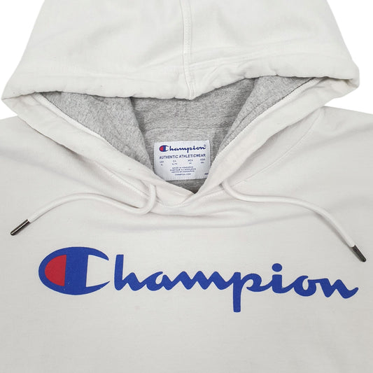 Mens White Champion Spellout Hoodie Jumper