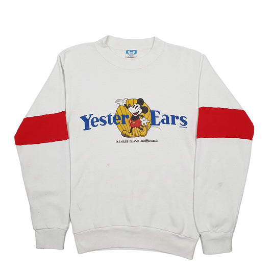 Mens White Disney Mickey Mouse Vintage 1980's Made In USA Crewneck Jumper