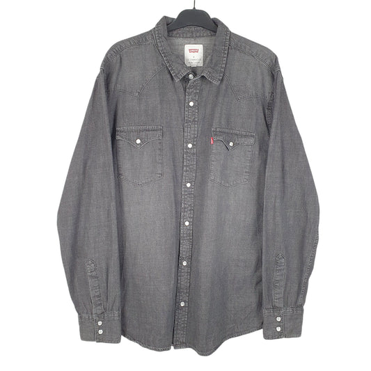 Mens Grey Levis Denim Jeans Western Pearl Snap Cowboy Long Sleeve Shirt