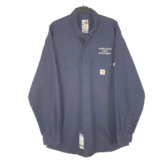 Mens Navy Carhartt Flame Resistant Marble head Workwear Long Sleeve Shirt