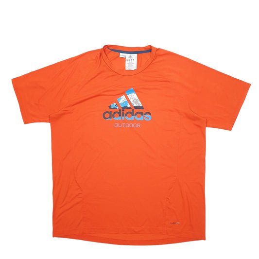 Mens Orange Adidas Spellout Climalite Short Sleeve T Shirt