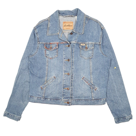 Womens Blue Levis Signature Type 3 Trucker Hand Painted Coat