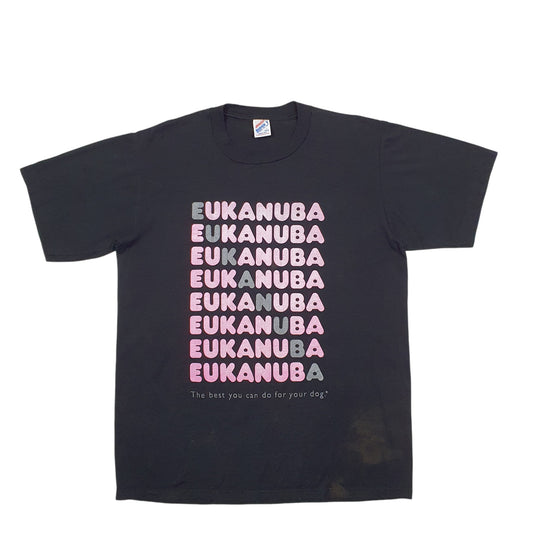 Mens Black Jerzees Single Stitch Vintage 90s Made In USA Eukanuba Dogs Short Sleeve T Shirt