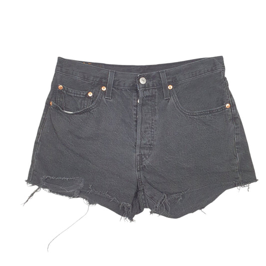 Womens Black Levis 501 Denim Jorts Hot Pants Disressed Denim Shorts