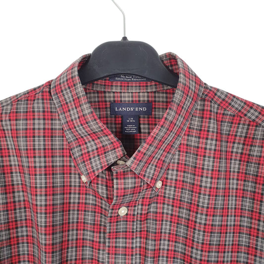 Mens Red Lands End Tartan Long Sleeve Shirt
