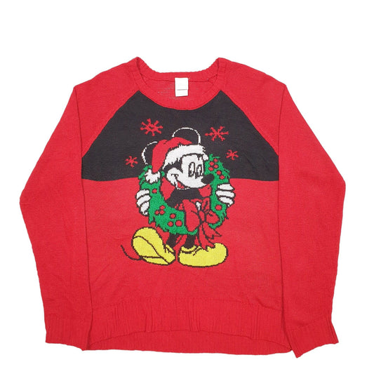 Womens Red Disney Christmas Festive Mickey Crewneck Jumper