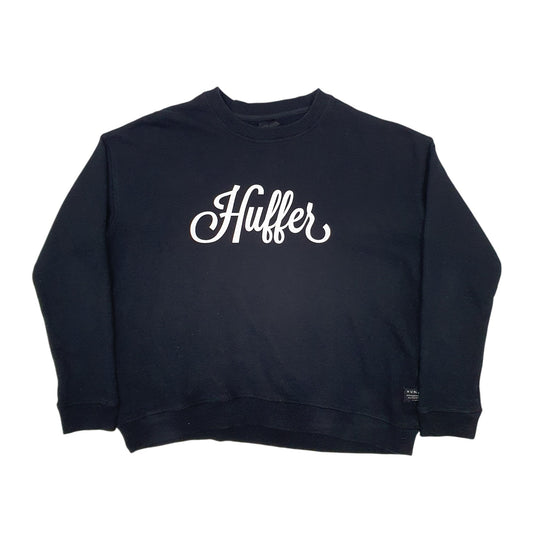 Womens Black Huffer Croptop Spellout Crewneck Jumper
