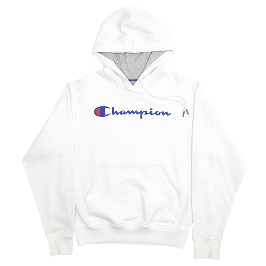 Mens White Champion Spellout Hoodie Jumper