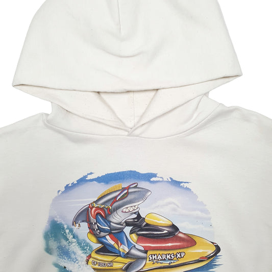 Mens White Champion Shark Hoodie Jumper