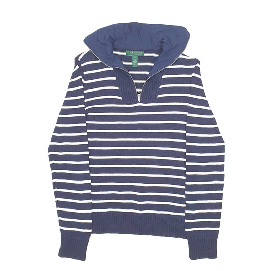 Womens Navy Lauren Ralph Lauren Knit Nautical Stripe Sailing Yachting Quarter Zip Jumper