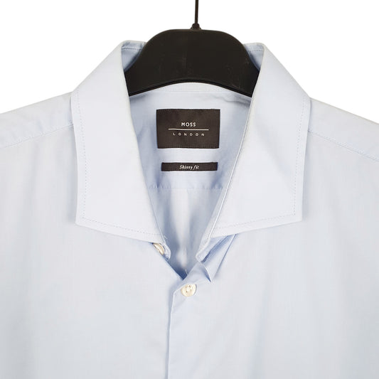 Mens Blue Moss Skinny London Long Sleeve Shirt