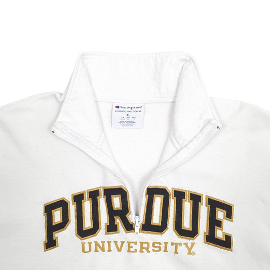 Mens White Champion Purdue University Spellout Quarter Zip Jumper