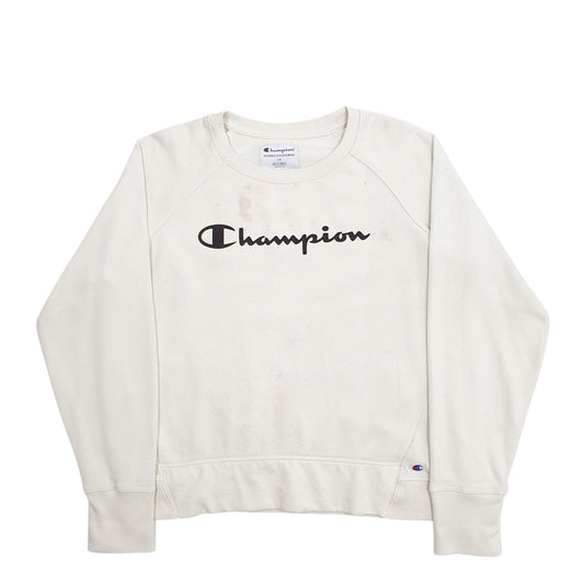 Womens Cream Champion Spellout Crewneck Jumper