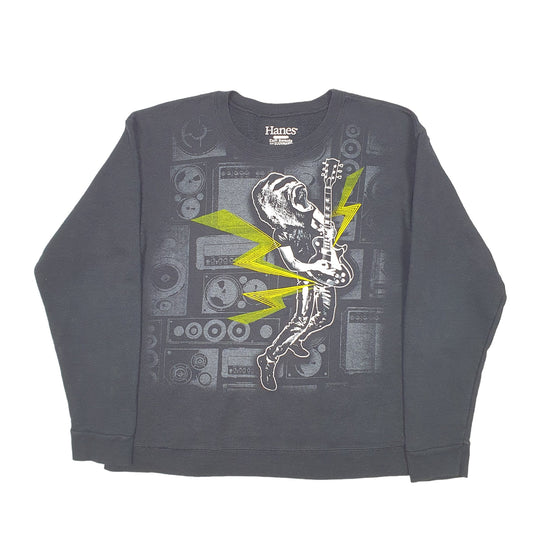 Womens Black Hanes Gorilla Guitar Rock & Roll Crewneck Jumper