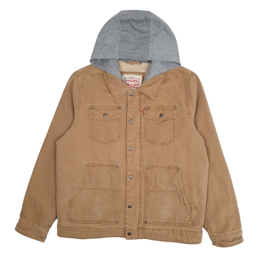 Mens Tan Levis Sherpa Lined Hoodie Chore Workwear Coat
